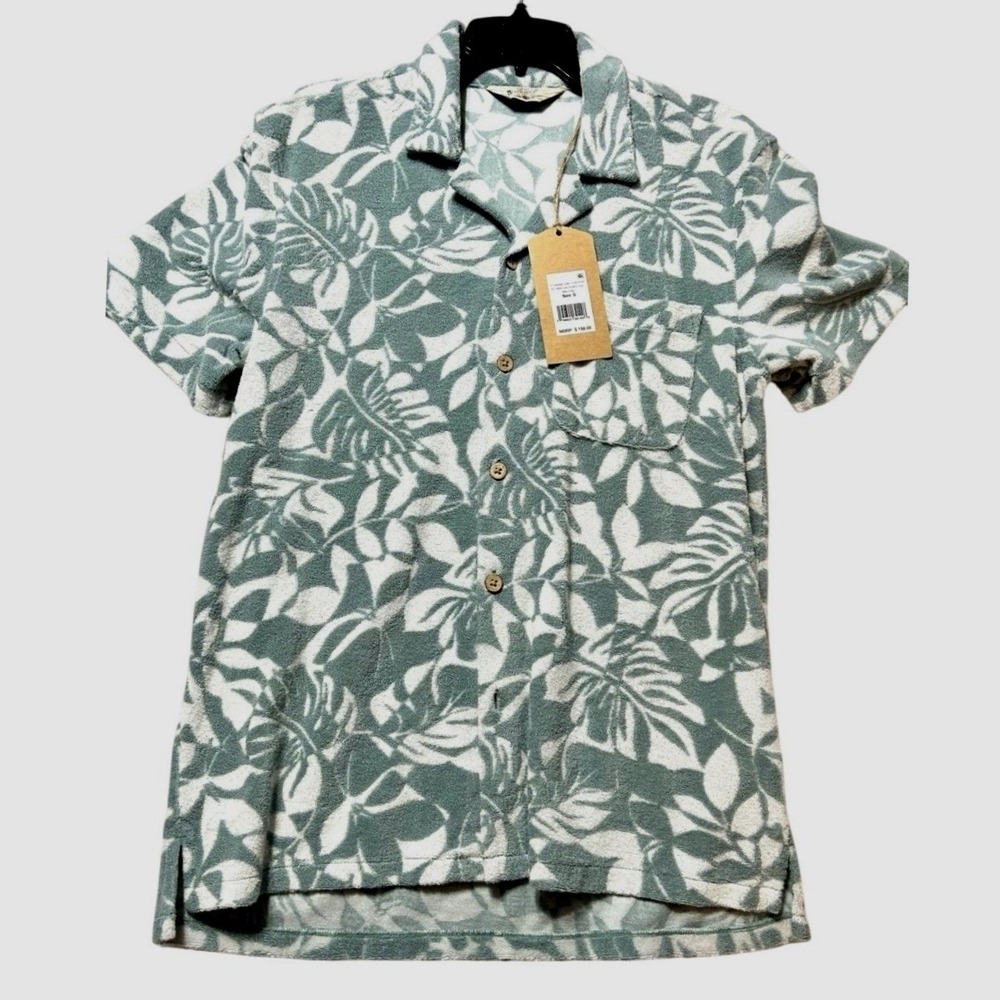 NWT Faherty‎ Cabana Shirt Terry Short Sleeve XXL Poolside Foliage Teal Aqua